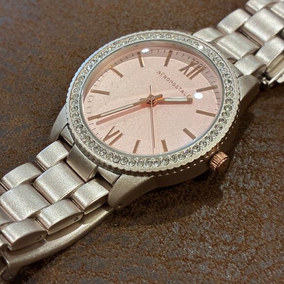 Aeropostale Pink with Cubic Zirconia Surrounding Face Metal Women's Watch - Picture 4 of 15